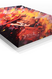 Fiery Baseball Player Portrait premium metal wall art – angled view