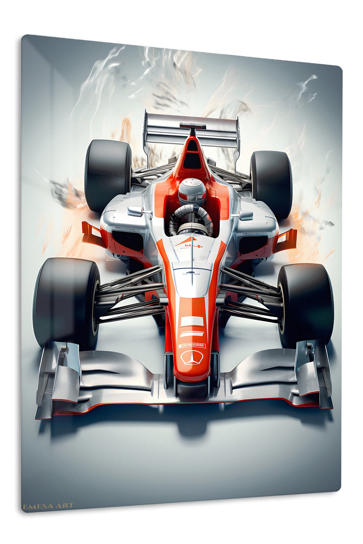 Red and Silver Formula Race Car premium metal wall art – front view