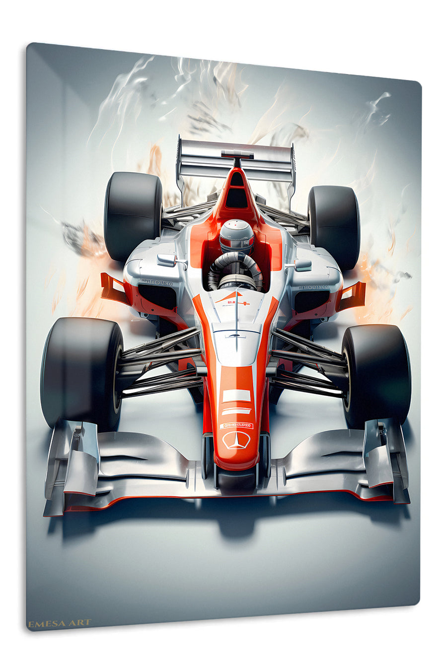 Red and Silver Formula Race Car premium metal wall art – front view