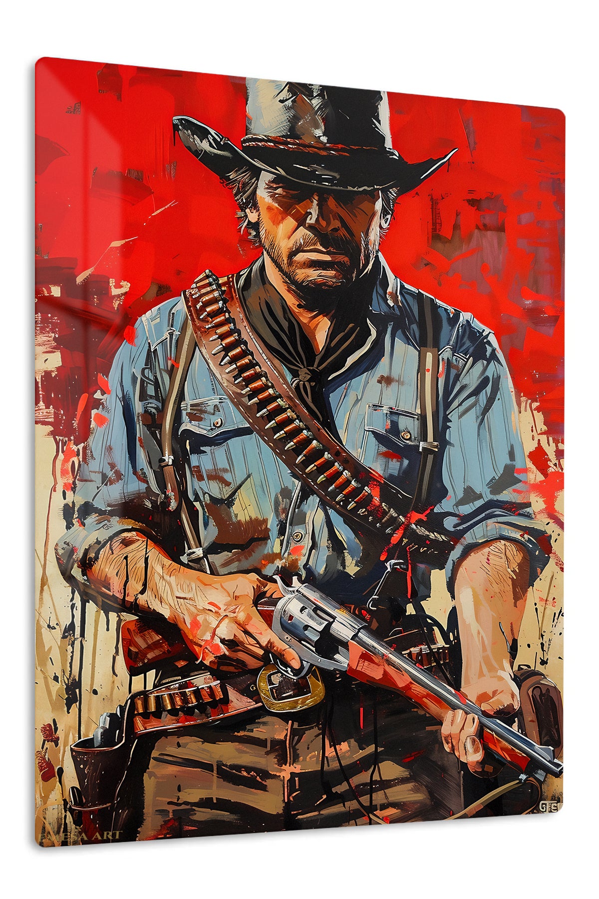 Red Frontier Gunslinger premium metal wall art – front view