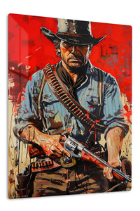 Red Frontier Gunslinger premium metal wall art – front view