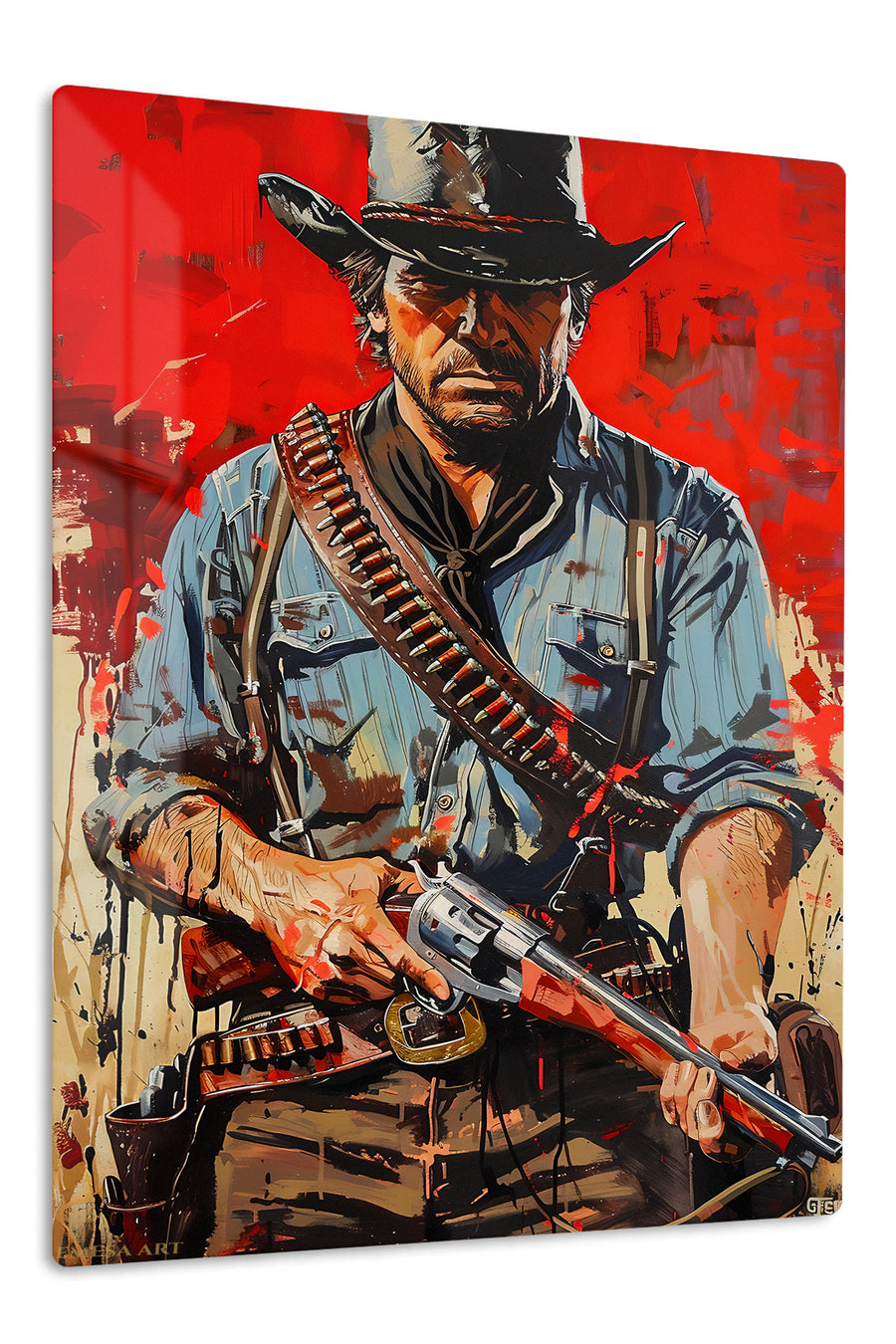 Red Frontier Gunslinger premium metal wall art – front view