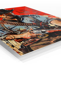 Red Frontier Gunslinger premium metal wall art – angled view