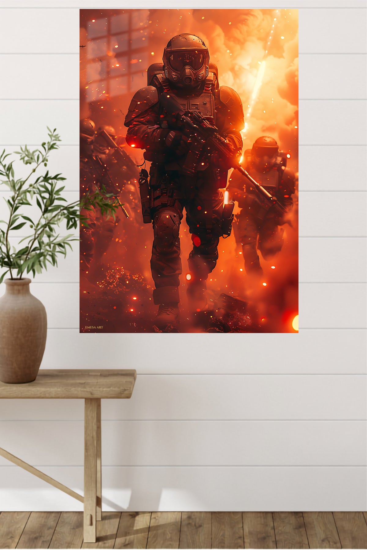 Emberstorm Tactical Advance metal wall art displayed in a modern interior