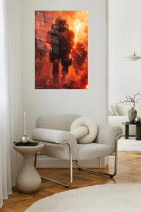 Emberstorm Tactical Advance metal wall art displayed in a contemporary living space