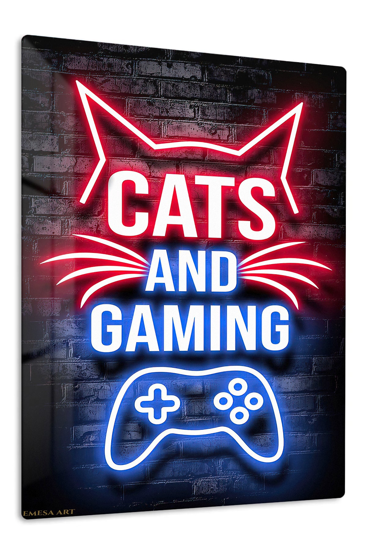Cats and Gaming Neon Sign premium metal wall art – front view