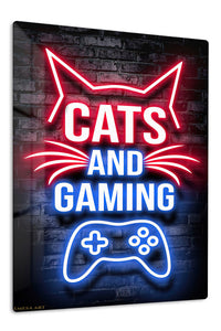 Cats and Gaming Neon Sign premium metal wall art – front view