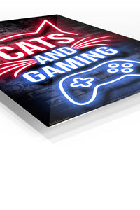 Cats and Gaming Neon Sign premium metal wall art – angled view