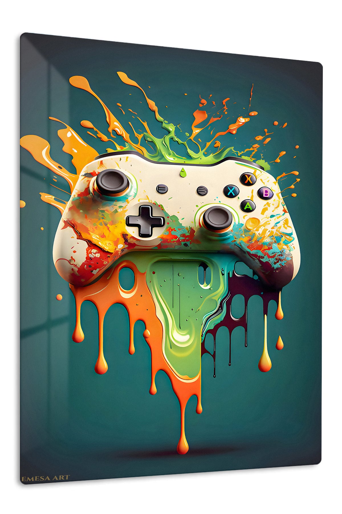 Color Splash Game Controller premium metal wall art – front view