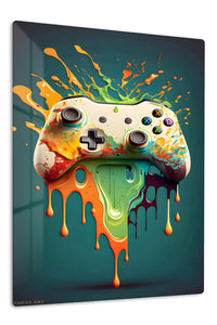 Color Splash Game Controller premium metal wall art – front view