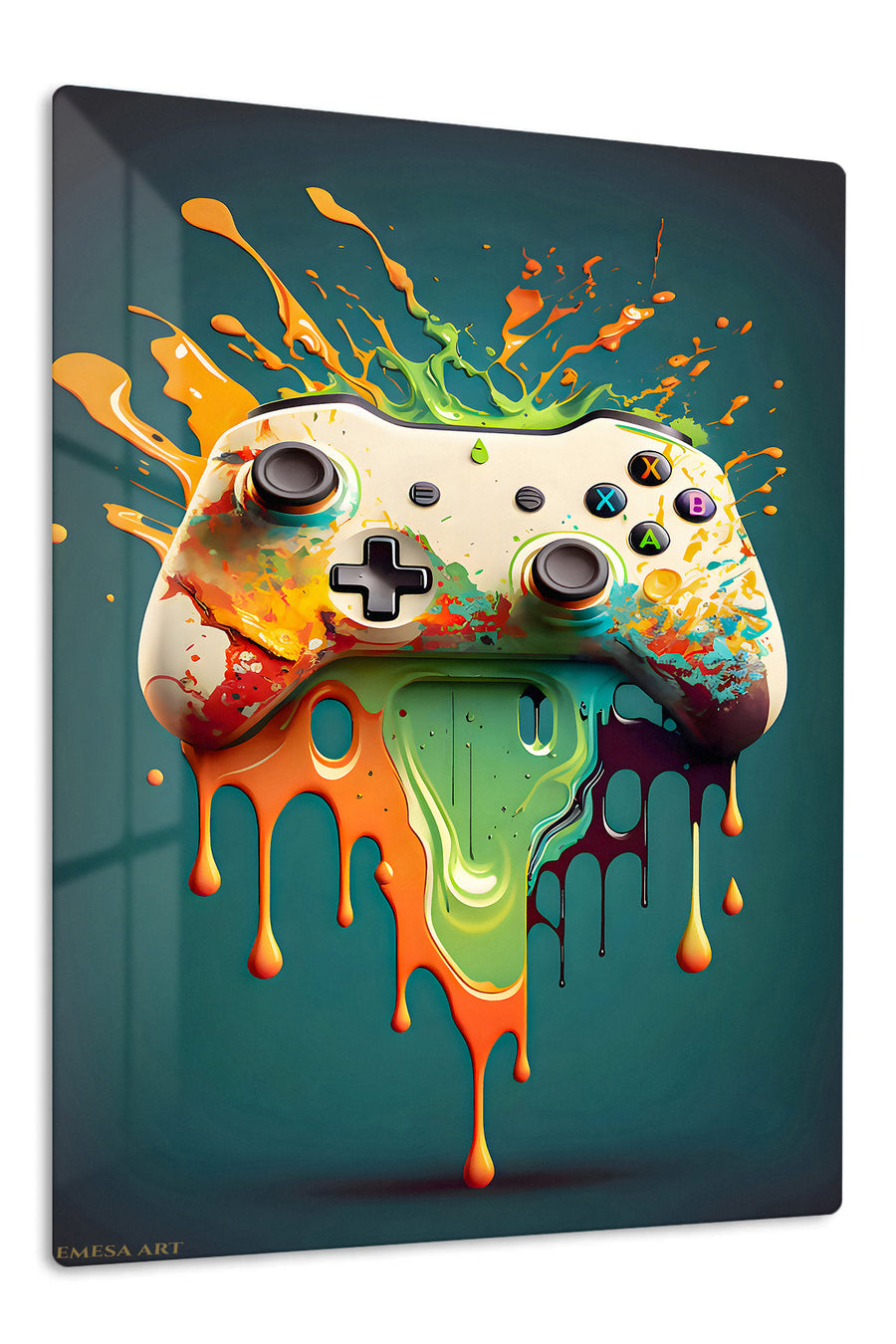 Color Splash Game Controller premium metal wall art – front view