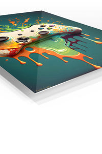 Color Splash Game Controller premium metal wall art – angled view