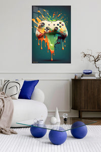Color Splash Game Controller metal wall art displayed in a contemporary living space