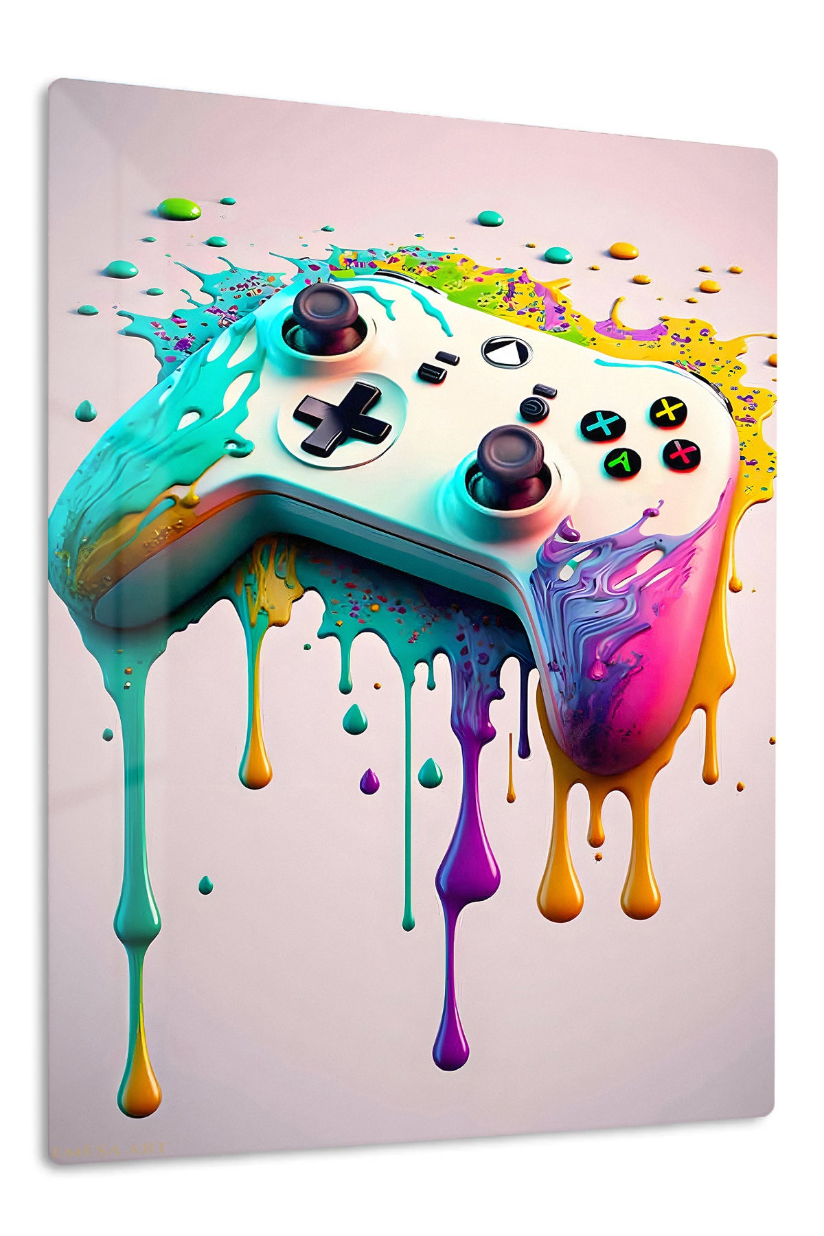 Color Splash Game Controller premium metal wall art – front view
