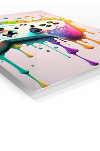Color Splash Game Controller premium metal wall art – angled view