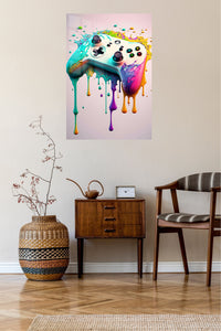 Color Splash Game Controller metal wall art displayed in a contemporary living space
