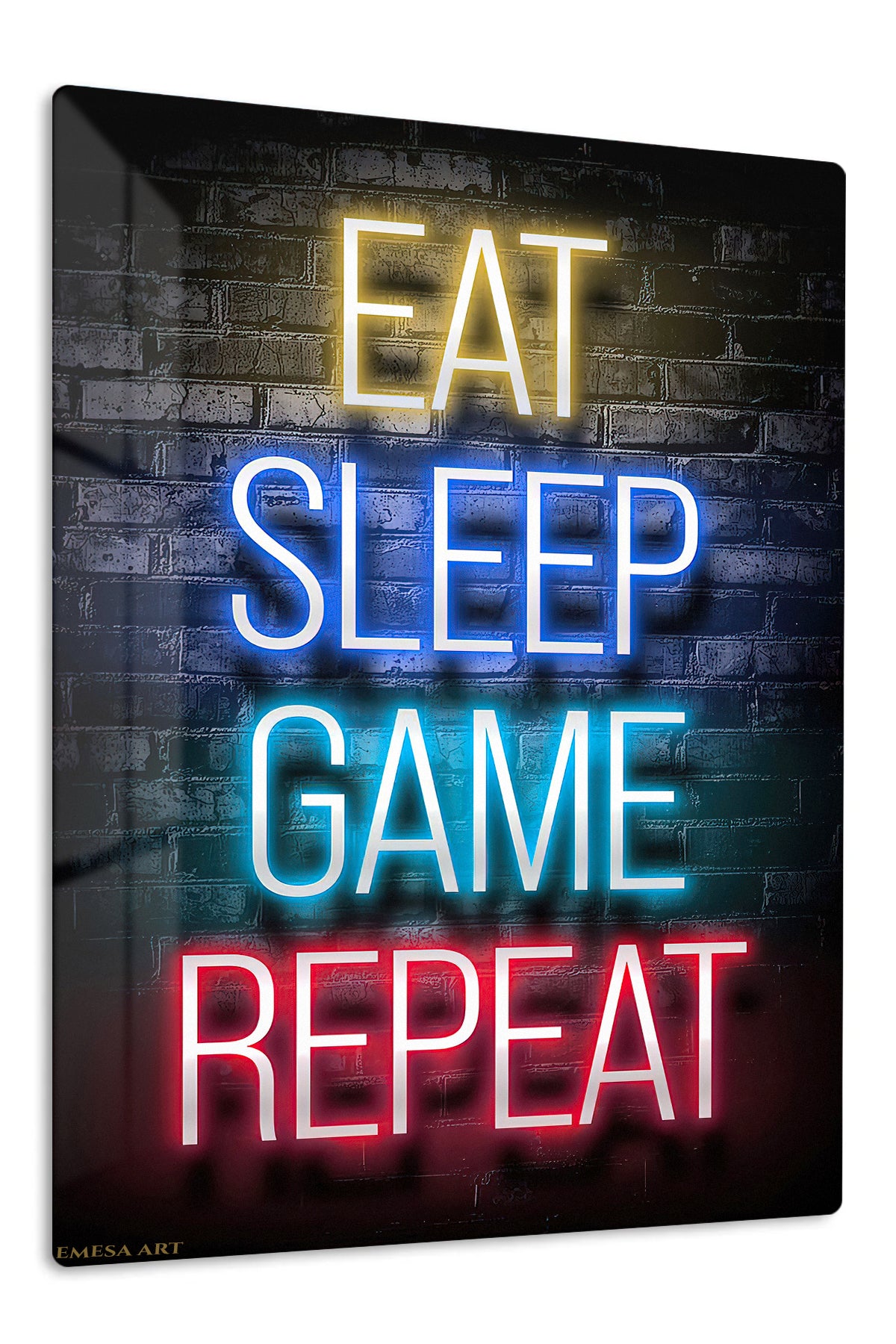 Eat Sleep Game Repeat Neon Sign premium metal wall art – front view