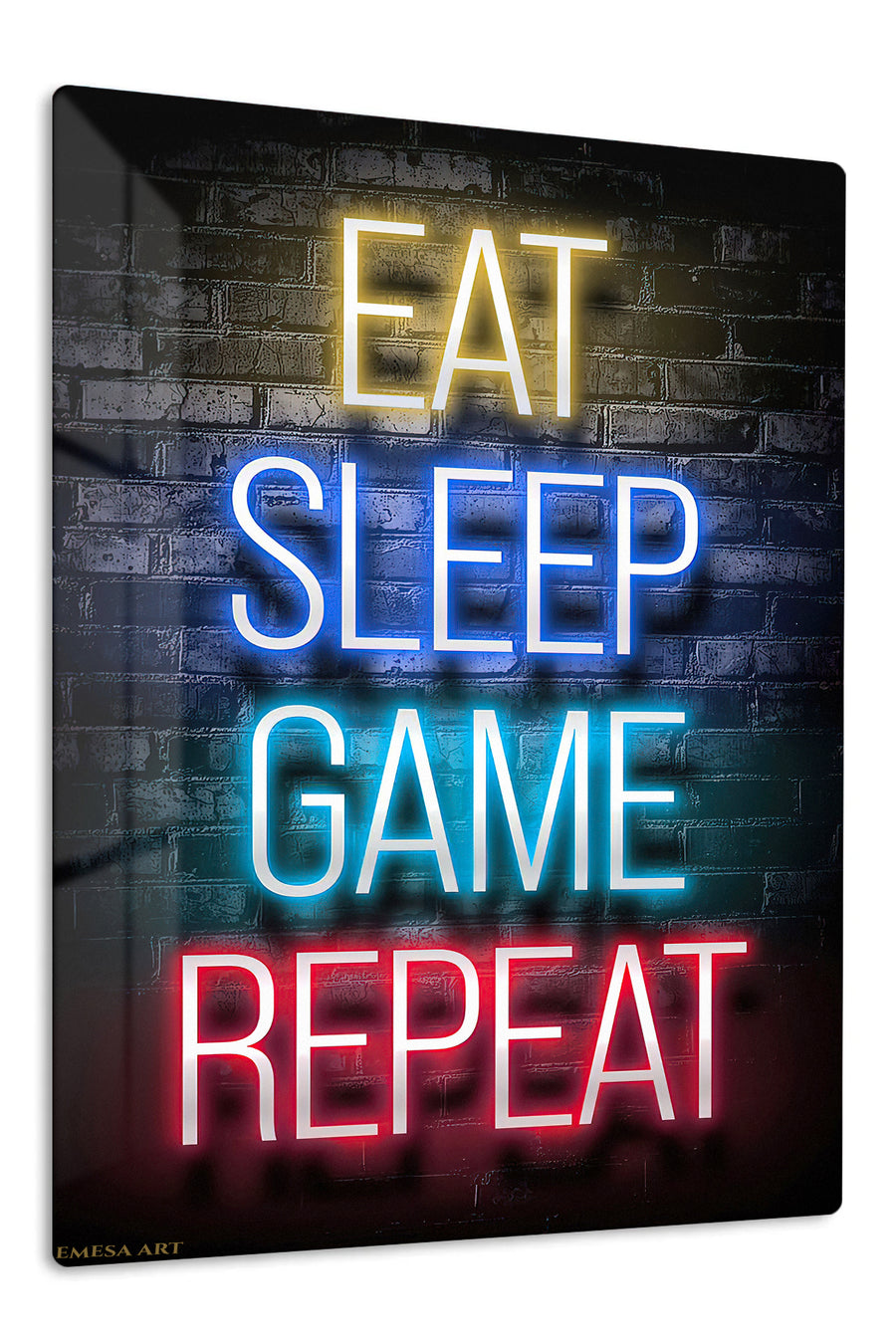 Eat Sleep Game Repeat Neon Sign premium metal wall art – front view