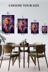 EMESA metal wall art size comparison guide for Dramatic Motorsport Driver Portrait