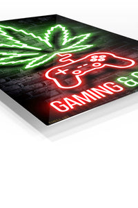 Gaming and Chill Neon Leaf premium metal wall art – angled view