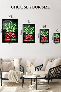 EMESA metal wall art size comparison guide for Gaming and Chill Neon Leaf