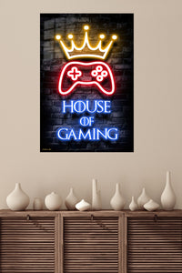 House of Gaming Neon Crown metal wall art displayed in a modern interior