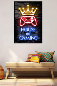 House of Gaming Neon Crown metal wall art displayed in a contemporary living space