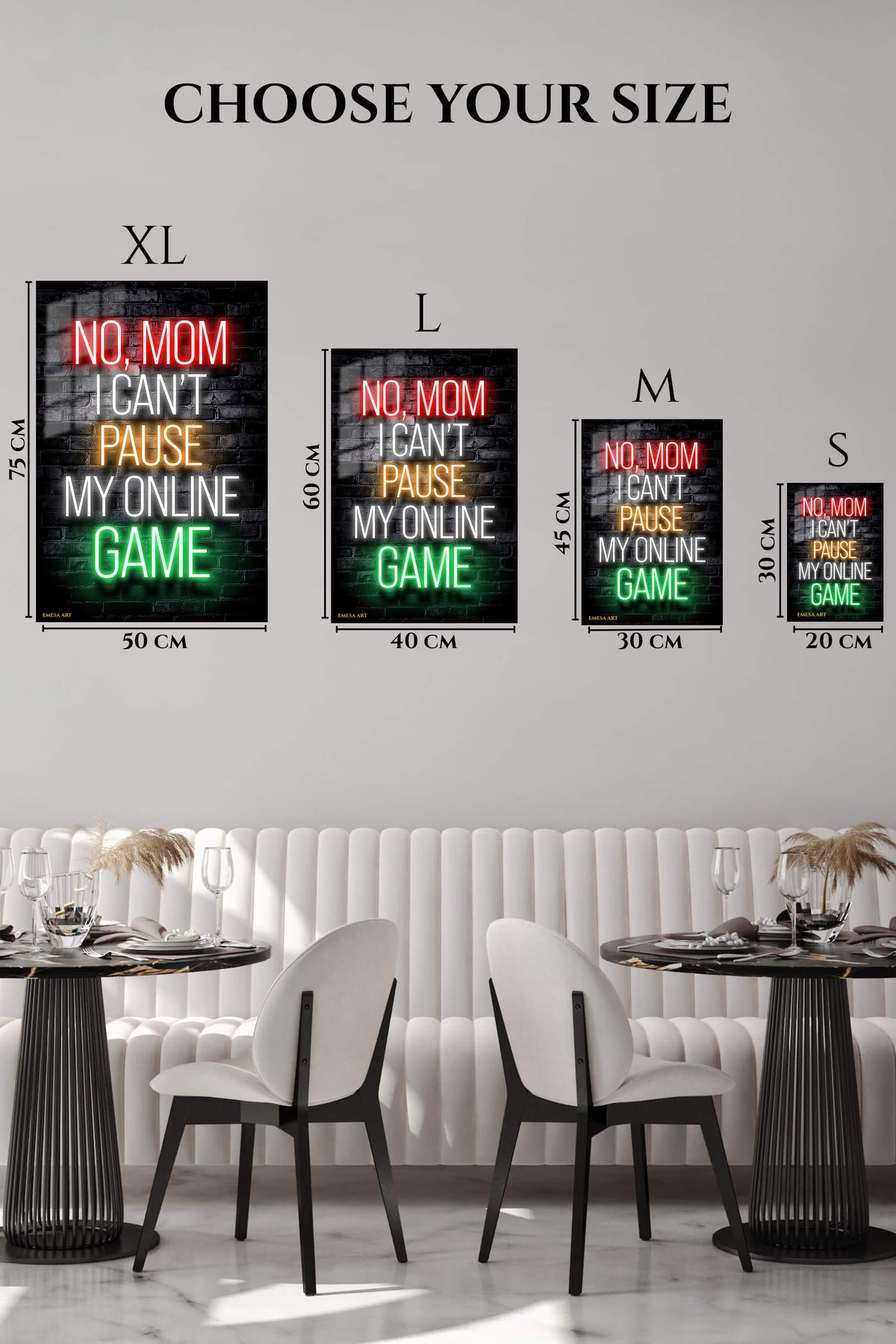EMESA metal wall art size comparison guide for No Mom I Can't Pause My Online Game