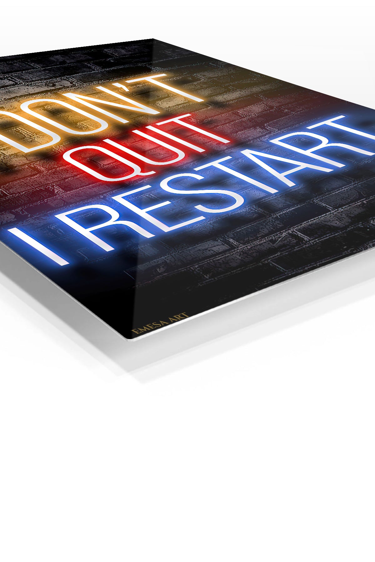 I Don't Quit I Restart Neon Quote premium metal wall art – angled view