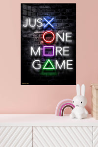Just One More Game Neon Sign metal wall art displayed in a modern interior