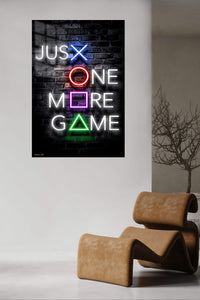 Just One More Game Neon Sign metal wall art displayed in a contemporary living space