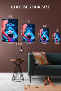 EMESA metal wall art size comparison guide for Let's Play Panda Mask Neon Gamer