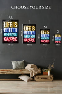 EMESA metal wall art size comparison guide for Life Is Better When You Game Neon Sign