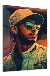 Golden Visor Racing Driver Portrait premium metal wall art – front view
