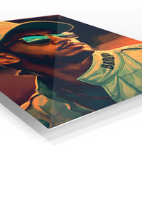 Golden Visor Racing Driver Portrait premium metal wall art – angled view