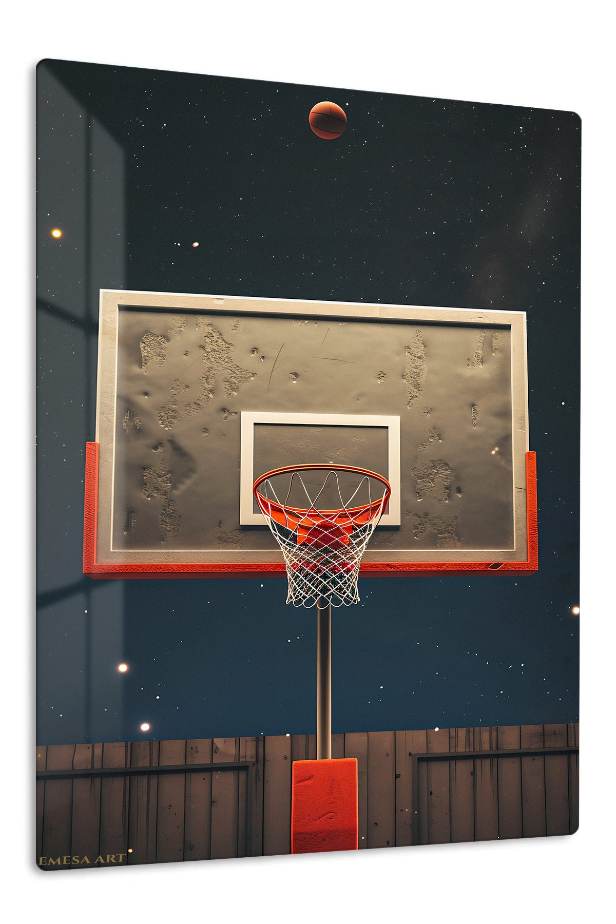 Basketball Hoop Beneath the Stars premium metal wall art – front view