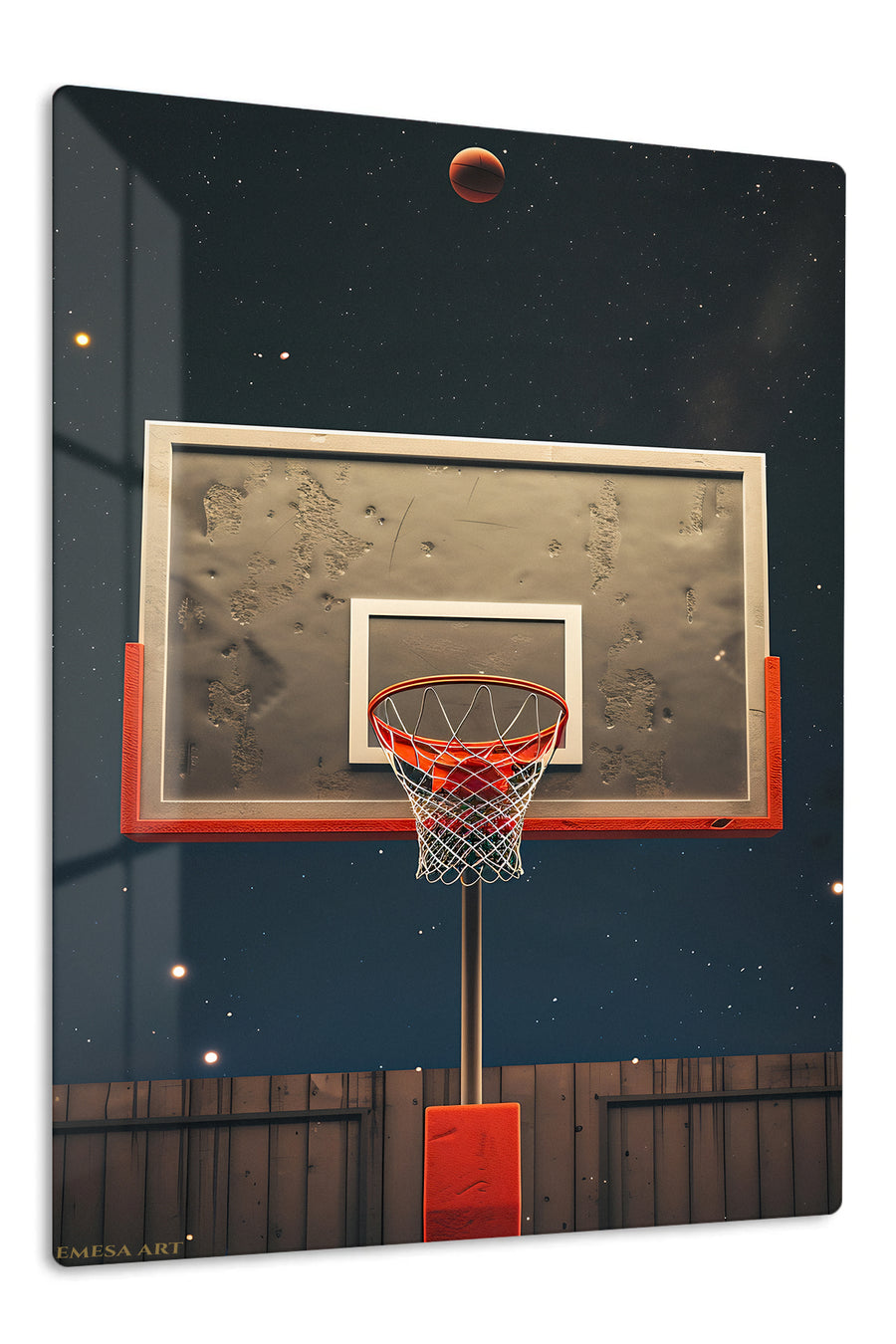 Basketball Hoop Beneath the Stars premium metal wall art – front view
