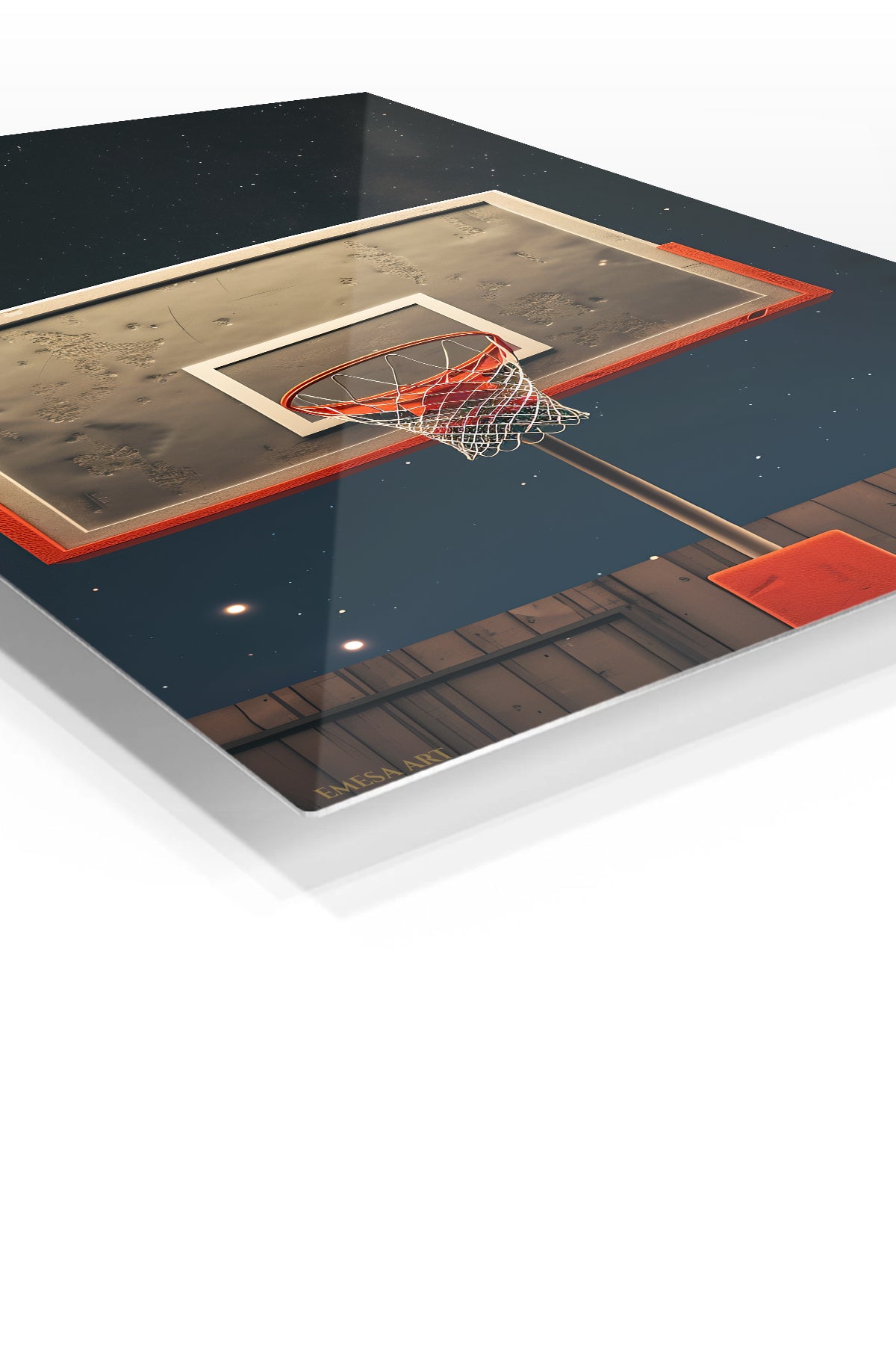 Basketball Hoop Beneath the Stars premium metal wall art – angled view