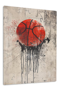 Red Basketball Drip premium metal wall art – front view