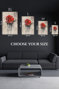 EMESA metal wall art size comparison guide for Red Basketball Drip