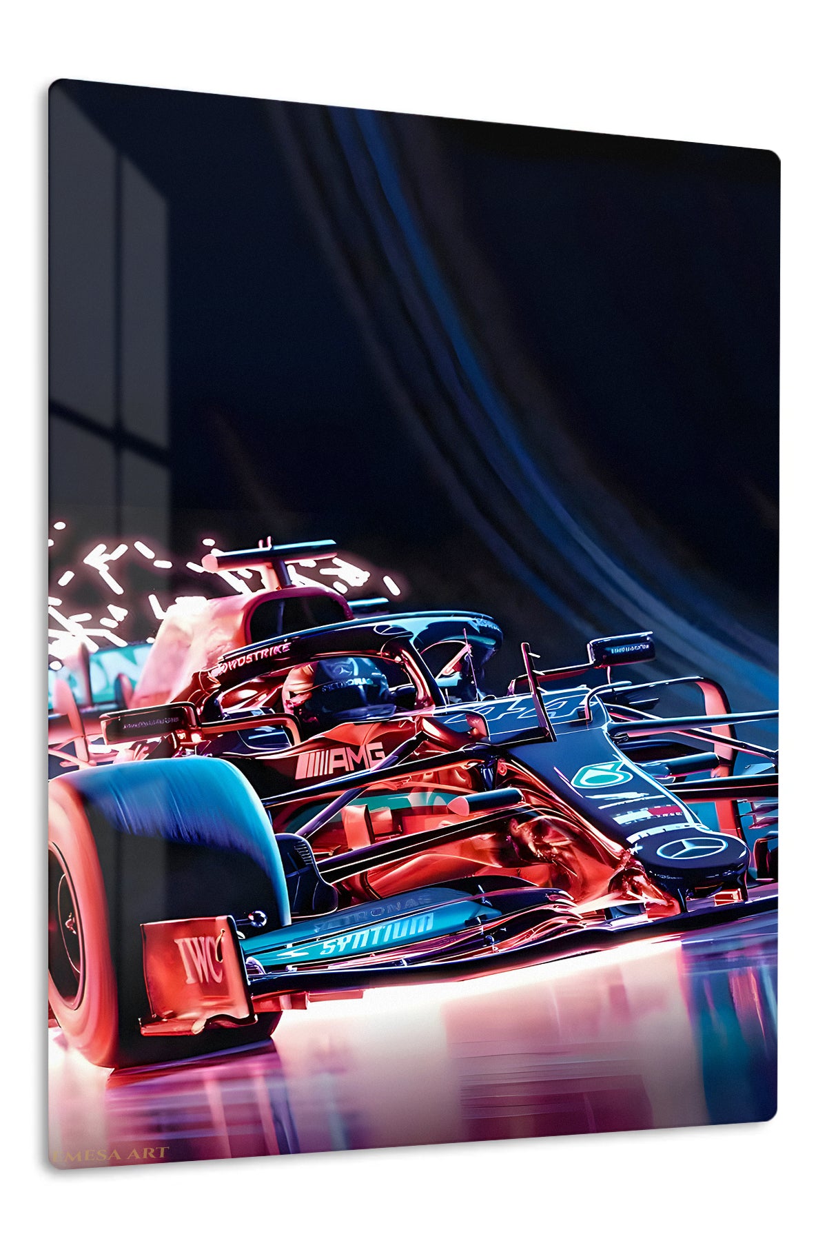 Neon Formula Race Car premium metal wall art – front view