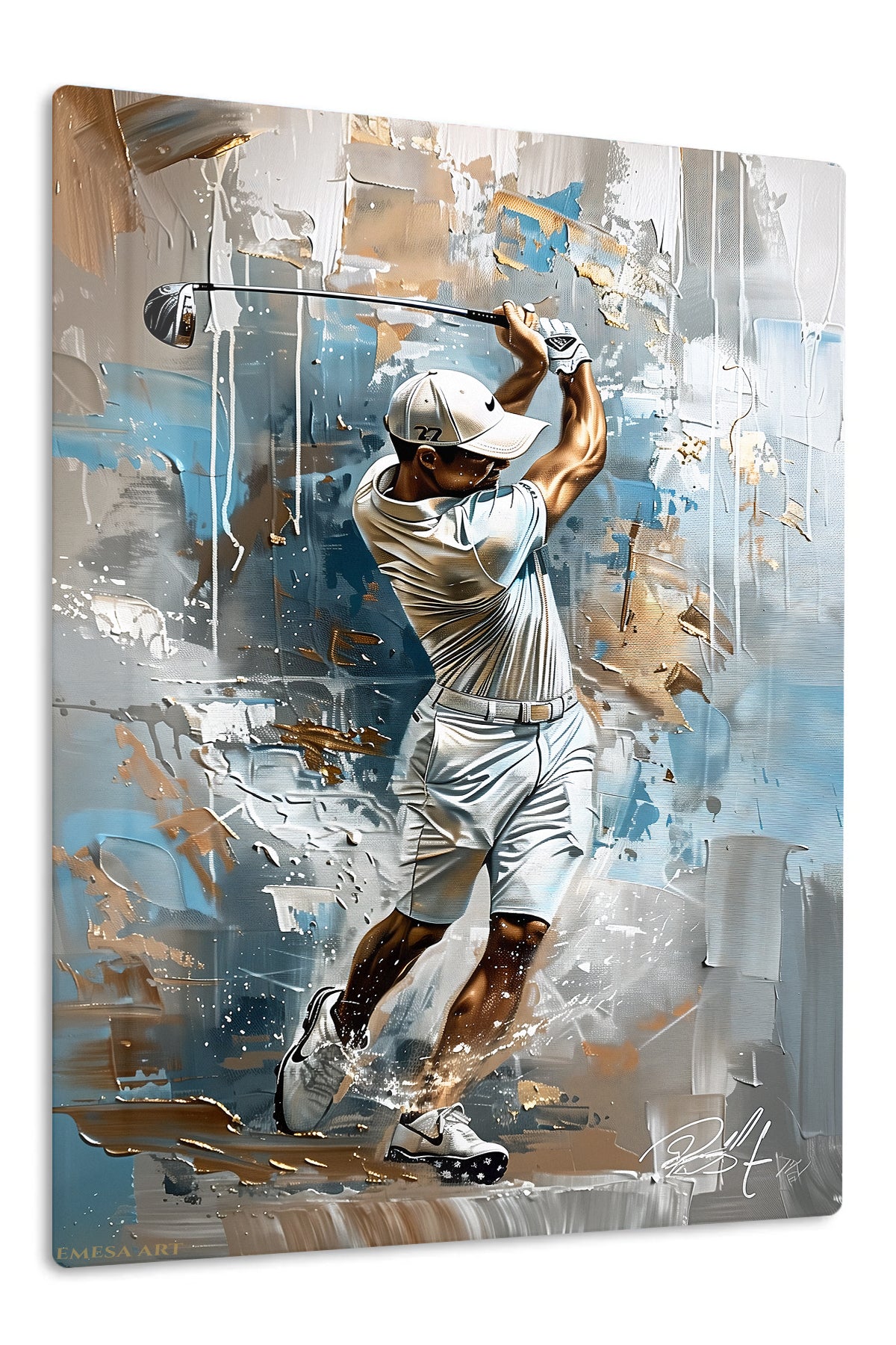 Golfer in Mid-Swing Abstract Portrait premium metal wall art – front view