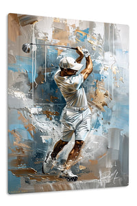 Golfer in Mid-Swing Abstract Portrait premium metal wall art – front view