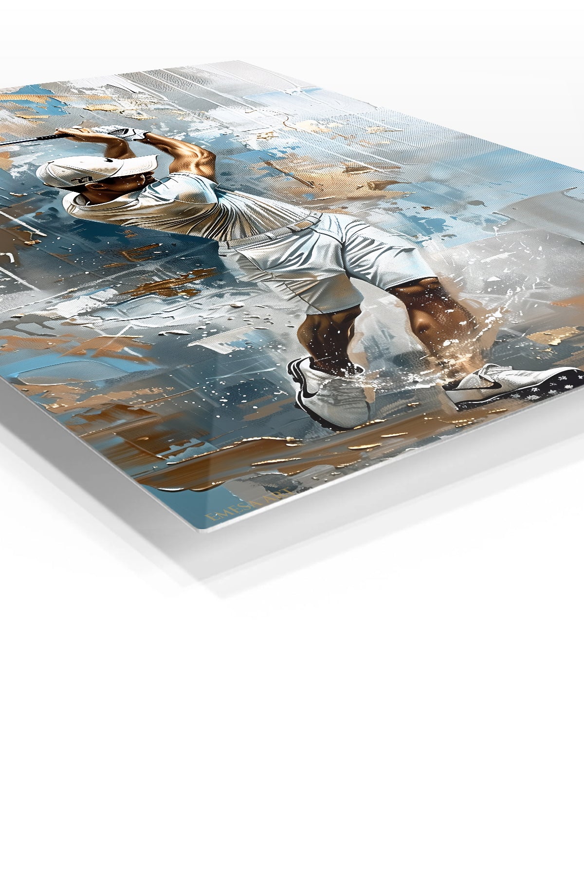 Golfer in Mid-Swing Abstract Portrait premium metal wall art – angled view