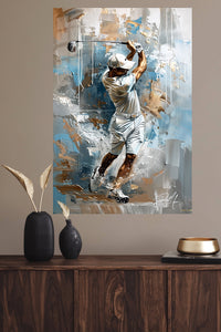 Golfer in Mid-Swing Abstract Portrait metal wall art displayed in a modern interior
