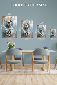 EMESA metal wall art size comparison guide for Golfer in Mid-Swing Abstract Portrait