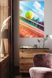 Tennis Ball Above Clay Court metal wall art displayed in a contemporary living space