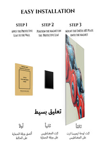 Magnetic mounting installation guide for Red and Blue Robotic Mechanism metal wall art