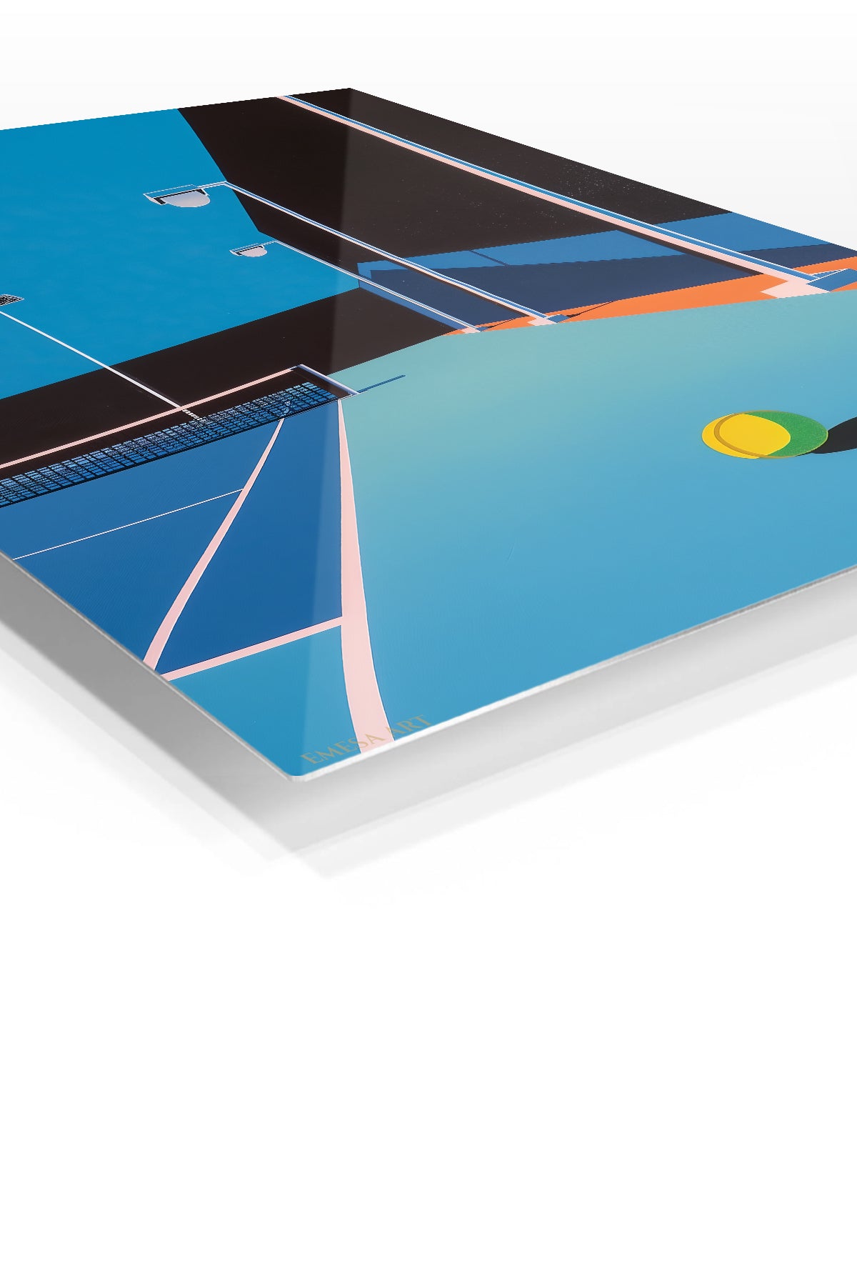 Midnight Tennis Court premium metal wall art – angled view