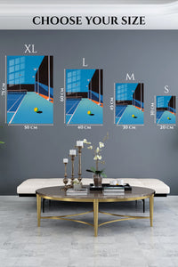 EMESA metal wall art size comparison guide for Midnight Tennis Court